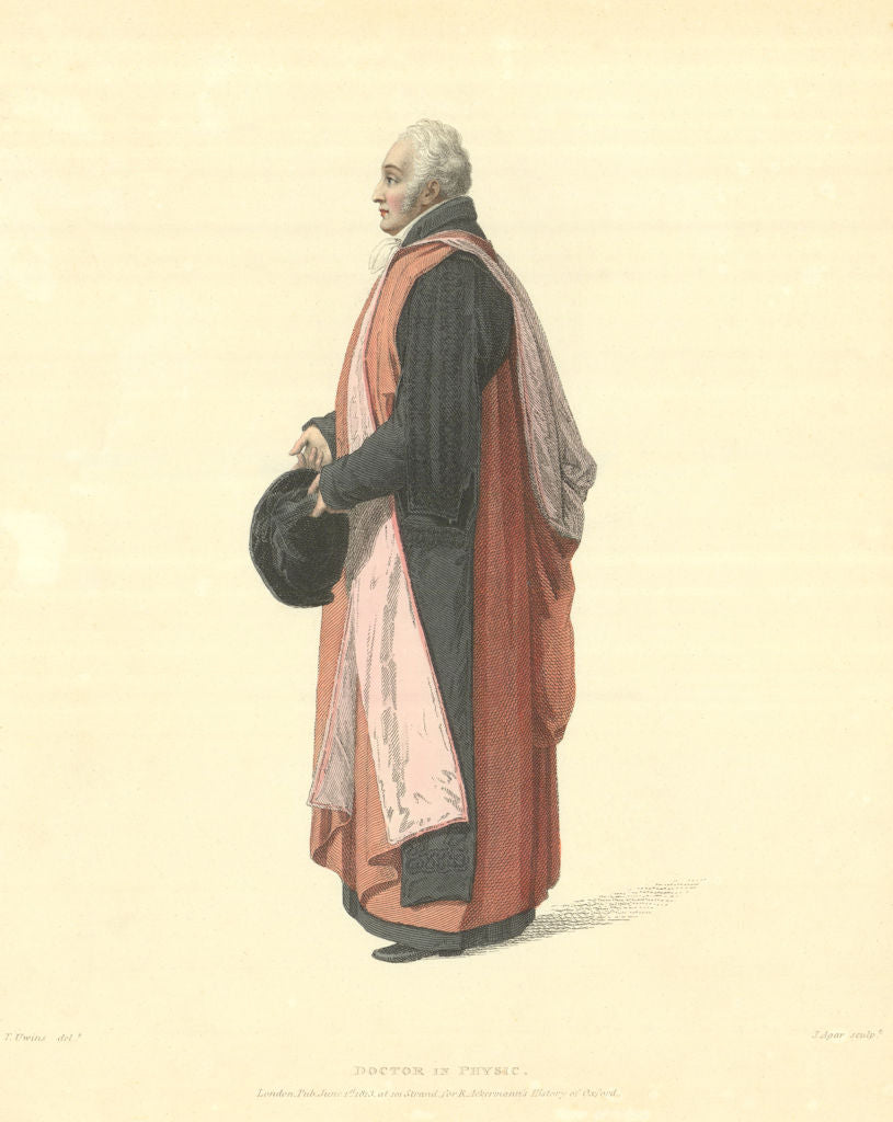 Doctor in Physic. Ackermann's Oxford University 1814 old antique print picture